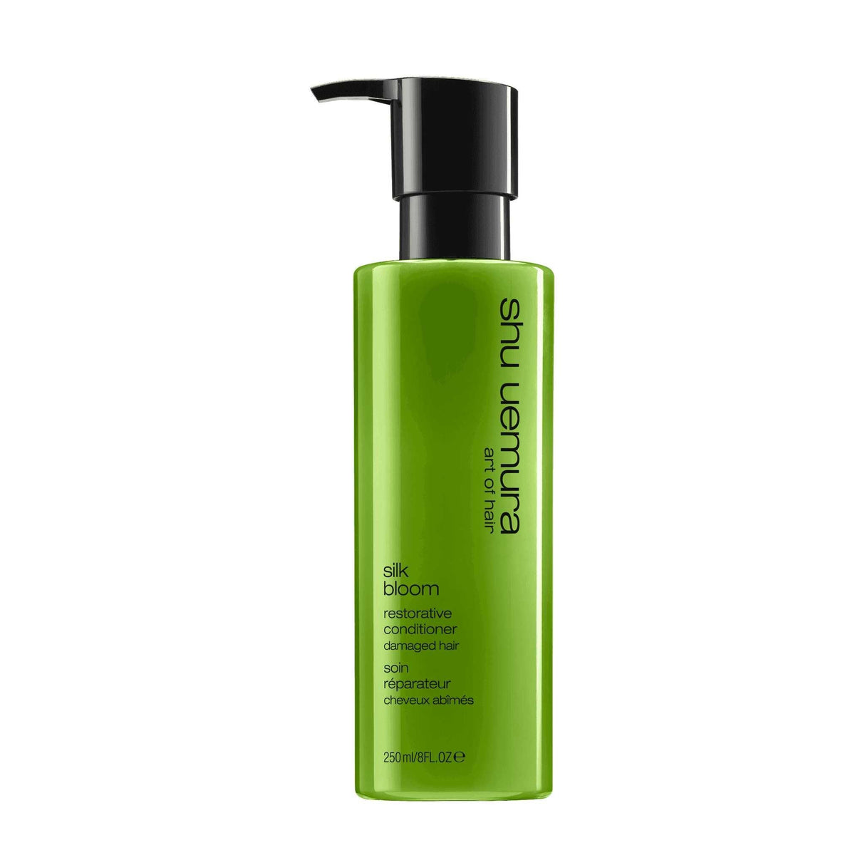 Shu Uemura Silk Bloom Conditioner 250ml bottle, restorative care for dry, brittle, and chemically-treated hair.
