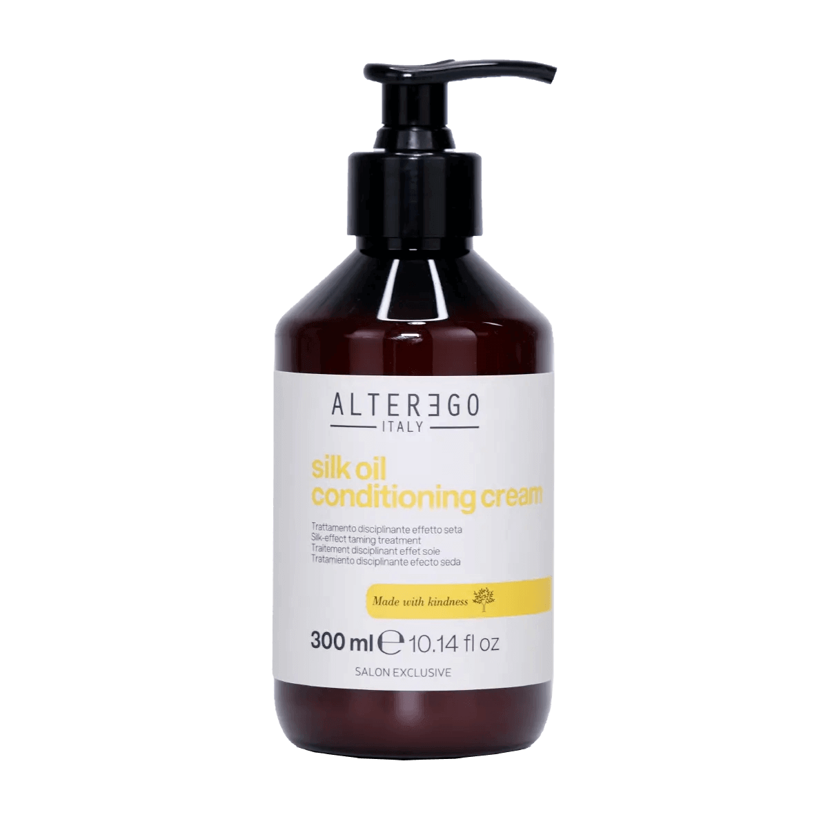 Silk Oil Conditioning Cream bottle for nourishing frizzy hair without sulphates, parabens, or silicones. Smooths and adds shine.