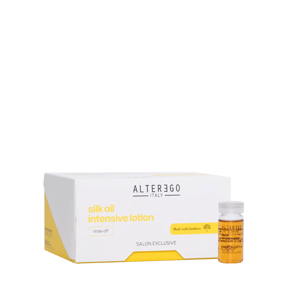 Silk Oil Intensive Lotion for smooth, nourished hair, boxed packaging and small bottle, sulfate-free, paraben-free formulation.
