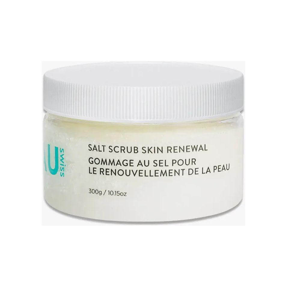 Skin Renewal Salt Scrub for revitalizing and exfoliating skin, boosts oxygen flow and regeneration, 300g jar.