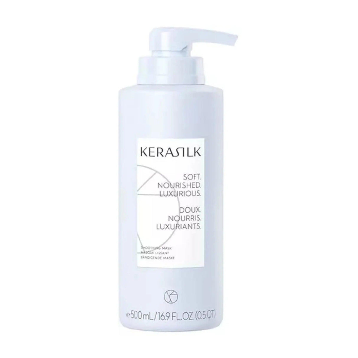 Goldwell Kerasilk Smoothing Mask bottle for frizz control, hair nourishment, and improved manageability, suitable for all hair types.