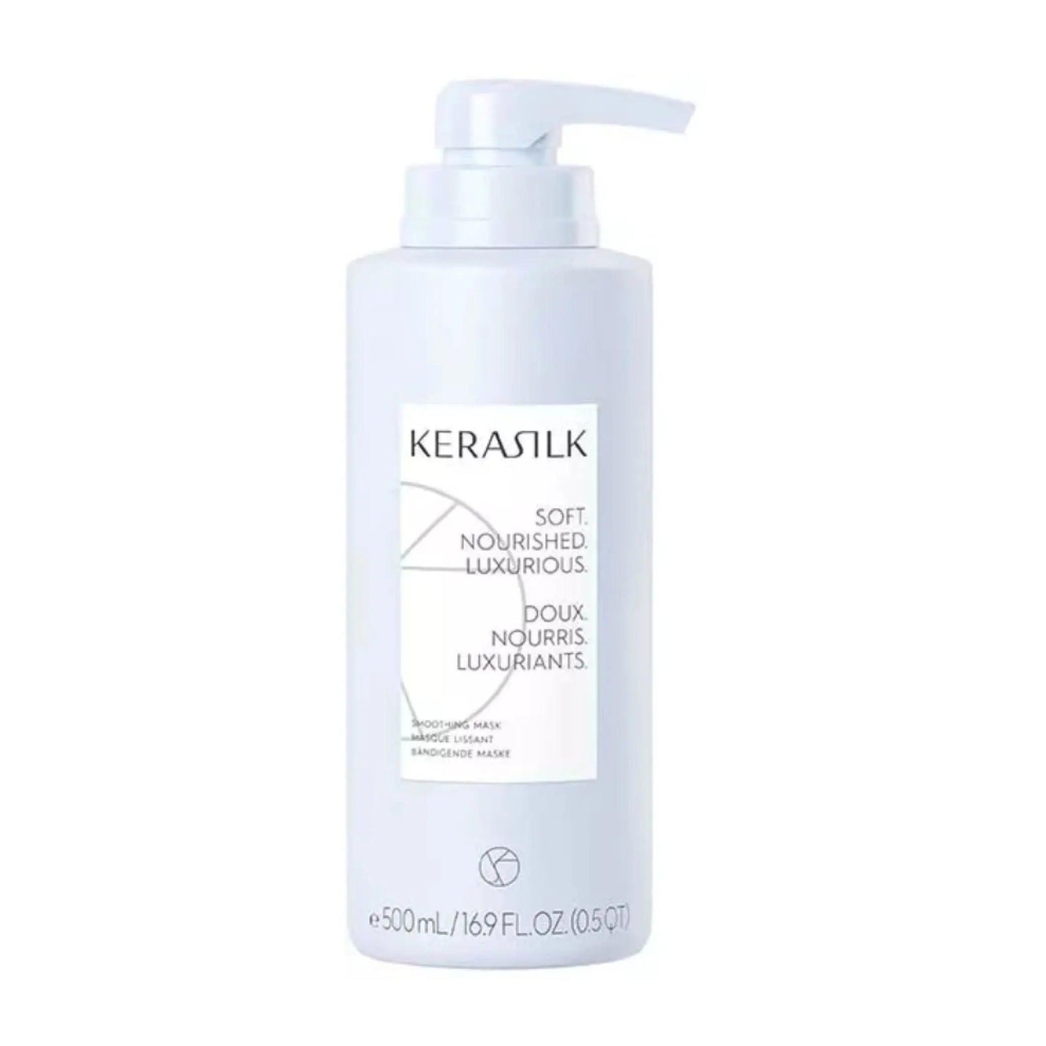 Goldwell Kerasilk Smoothing Mask bottle for frizz control, hair nourishment, and improved manageability, suitable for all hair types.