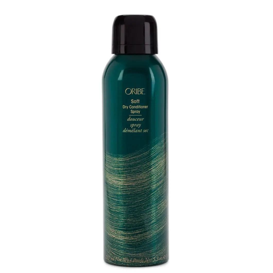 Soft Dry Conditioning Spray for curly or wavy hair in a sleek green bottle, enhancing shine and moisture without weighing down waves.