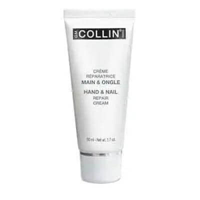 Hand and nail repair cream in a white tube for moisturizing and nourishing dry skin and cuticles, ideal for daily use.