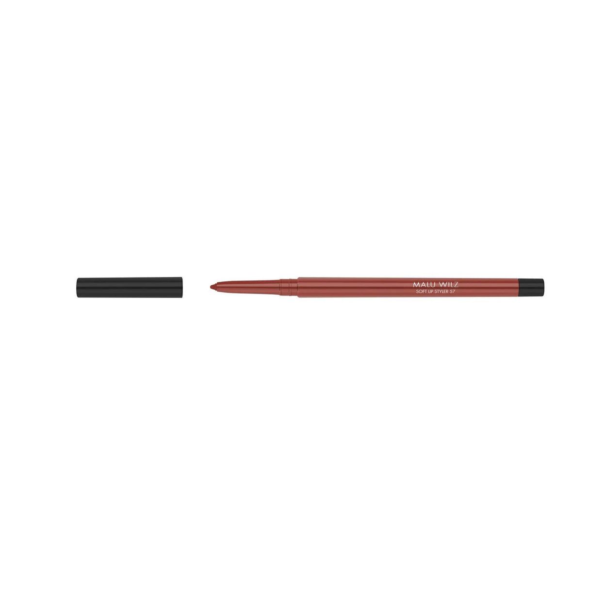 Malu Wilz Soft Lip Pencil, 0.4g, red color, with cap removed, smooth application, enhances lip definition and shape.