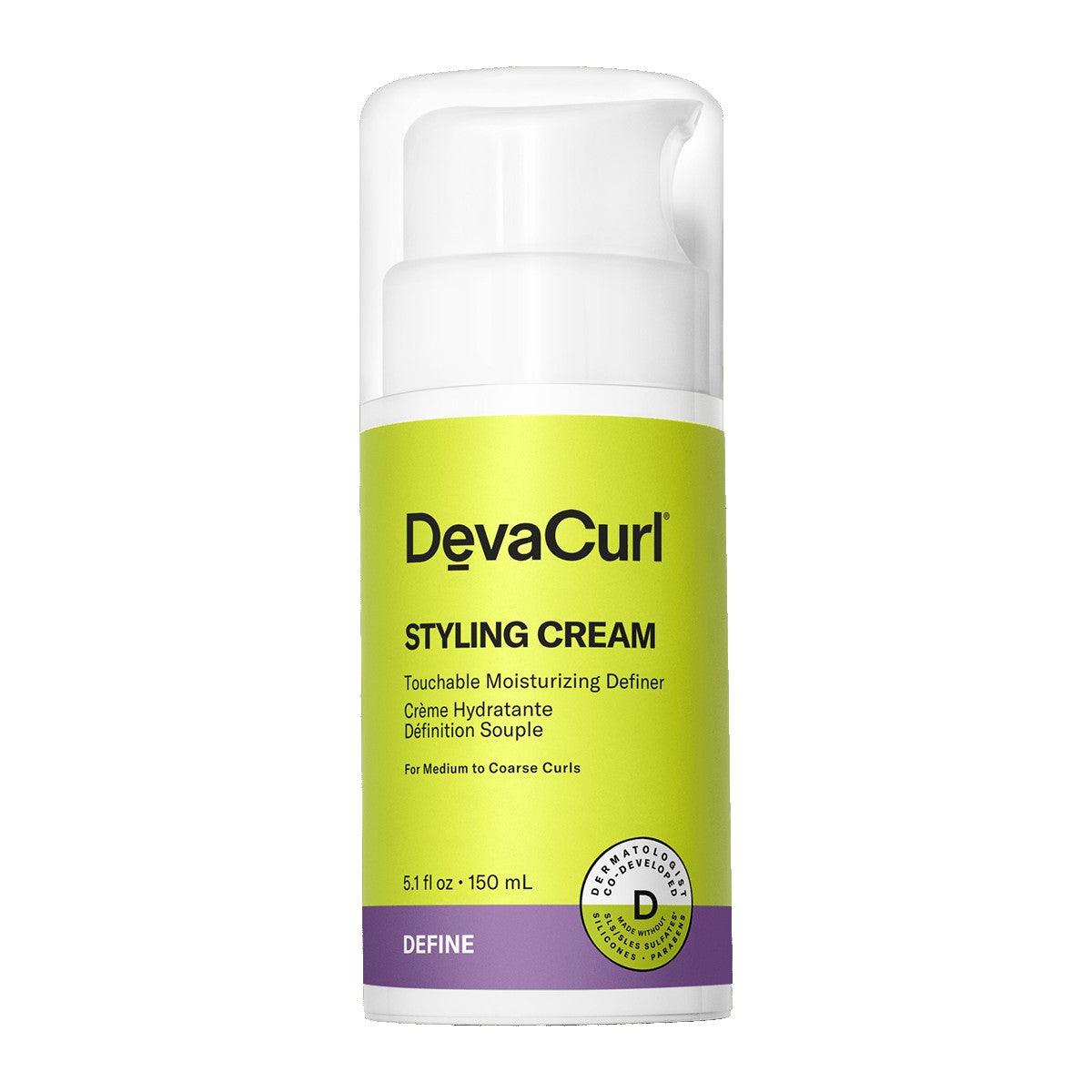 DevaCurl Styling Cream Touchable Moisturizing Definer for medium to coarse curls, 150 ml bottle.
