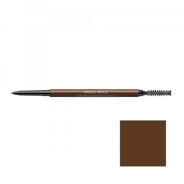 Malu Wilz Super Precision Eyebrow Pencil 0.8g with spoolie, designed for natural-looking brows, brown color swatch included.