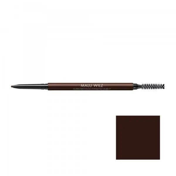 Malu Wilz Super Precision Eyebrow Pencil in dark brown with spoolie brush for natural-looking brows.