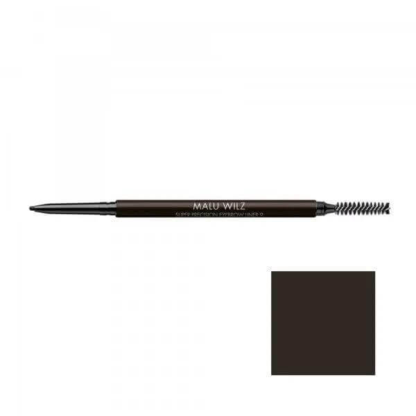 Malu Wilz Super Precision Eyebrow Pencil with brush, 0.8g, for natural-looking eyebrows, includes color swatch.