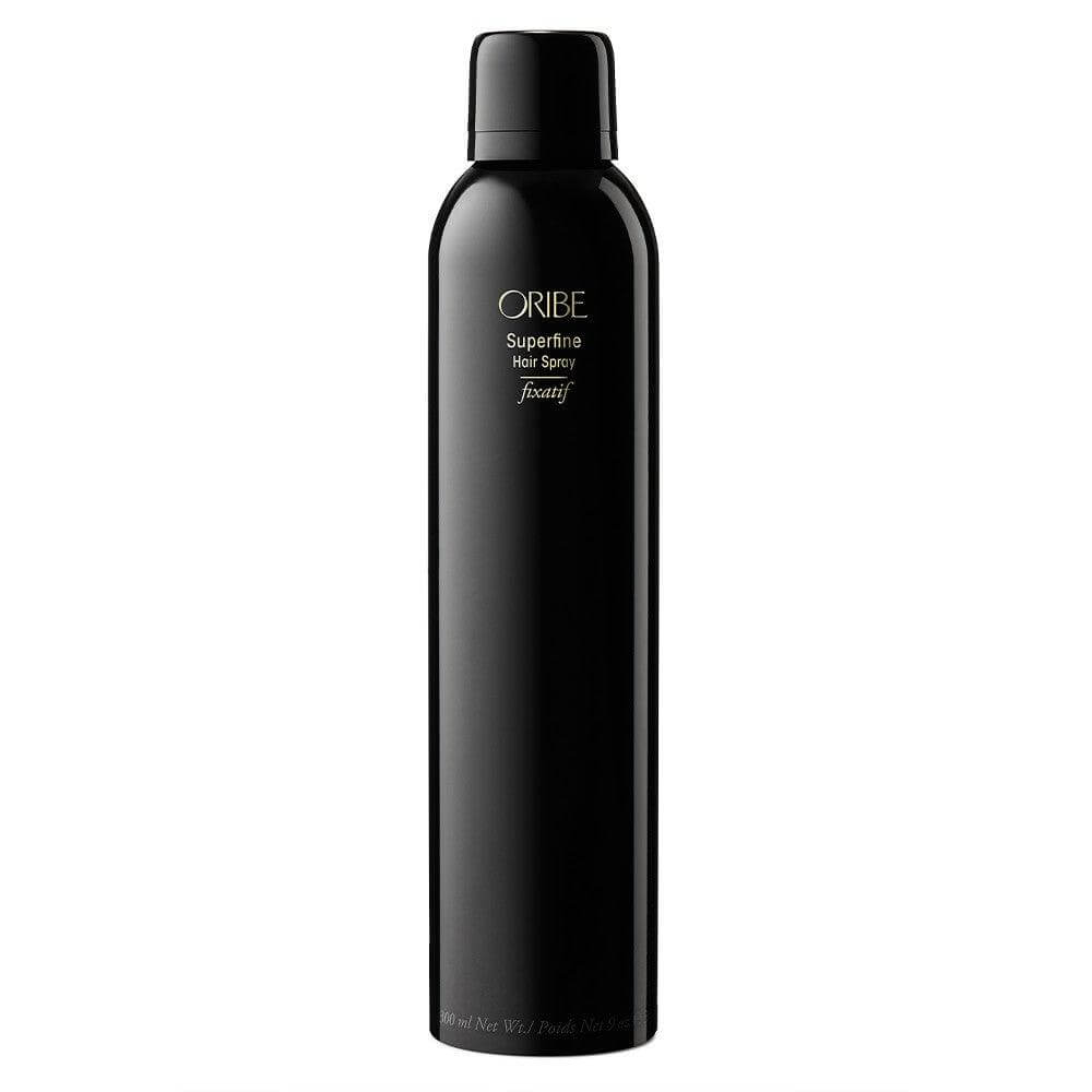 Superfine Hair Spray bottle offering flexible, natural hold with a glossy finish, suitable for all hair types.