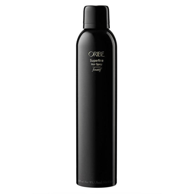 Superfine Hair Spray bottle offering flexible, natural hold with a glossy finish, suitable for all hair types.