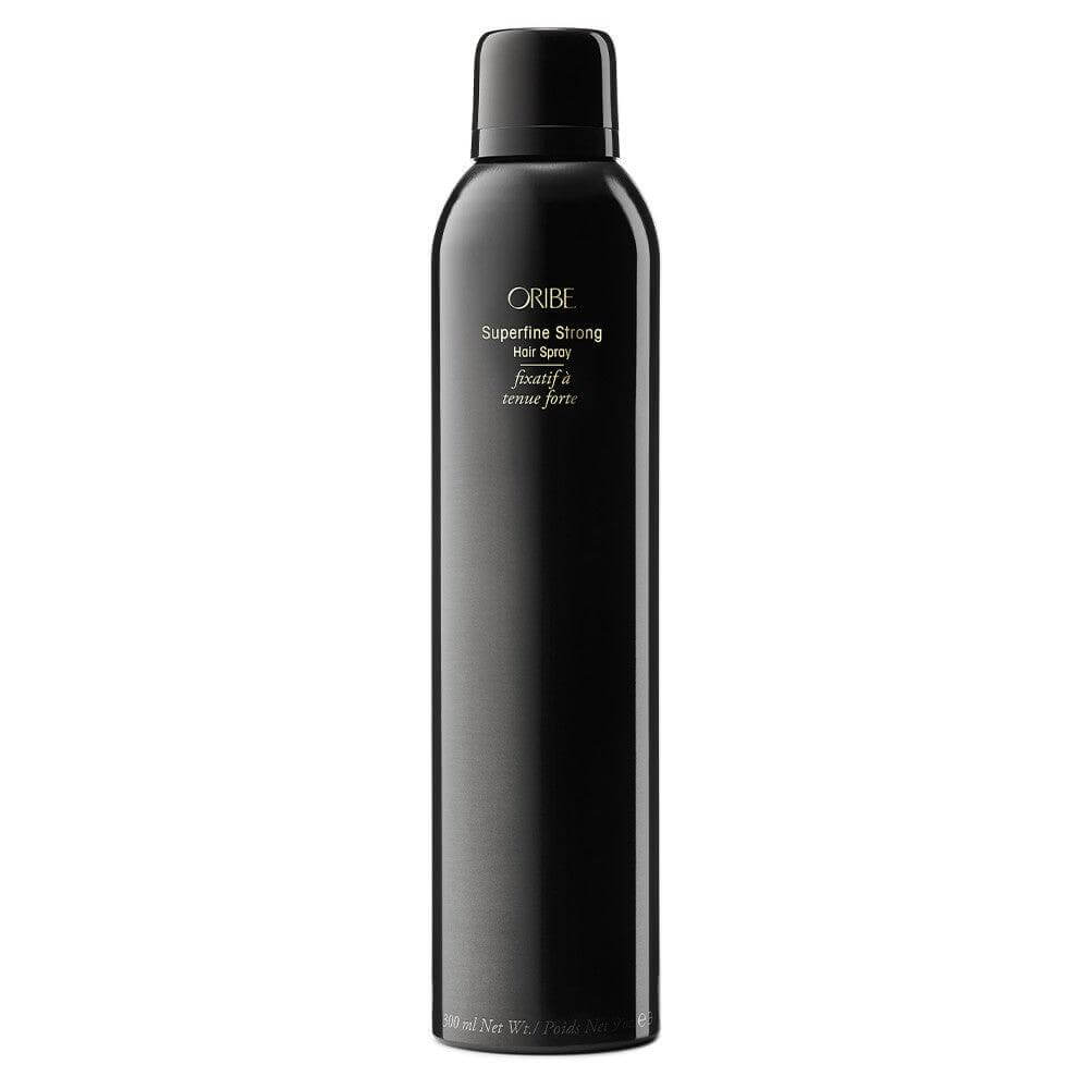 Superfine Strong Hair Spray bottle showcasing sleek design and natural ingredients for enhanced shine and hold.