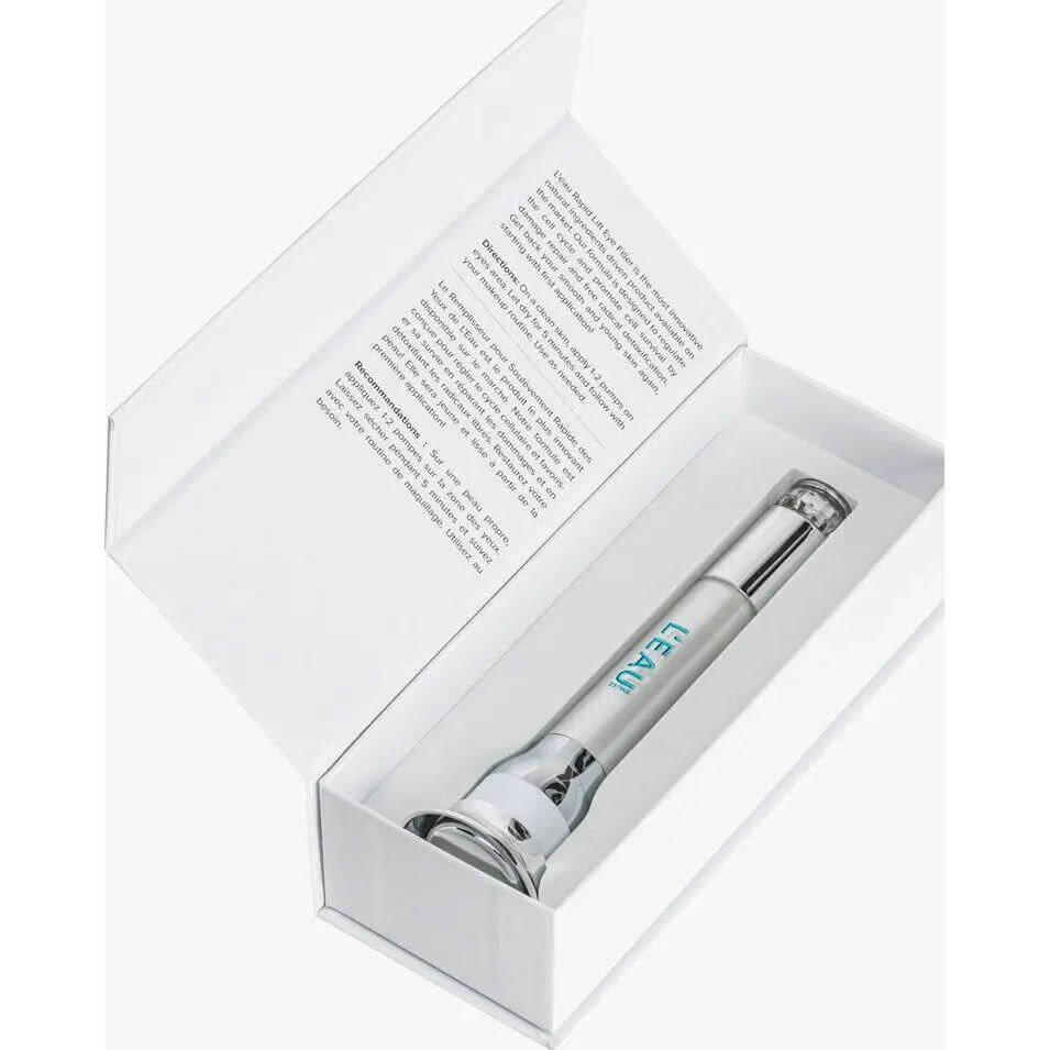 Syringe Instant Eye Filler in open box, infused with Apple stem cell extracts by L’Eau Swiss, designed for eye contour skincare.