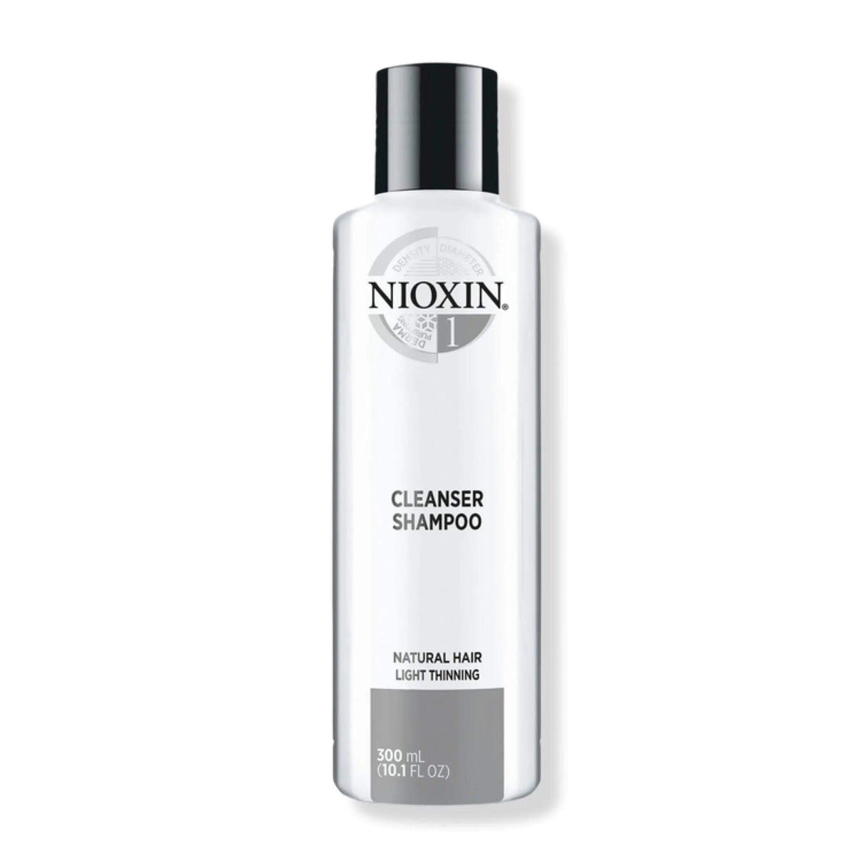 Nioxin System 1 Cleanser Shampoo for fine, thin hair, removes buildup and pollutants, 300ml bottle.