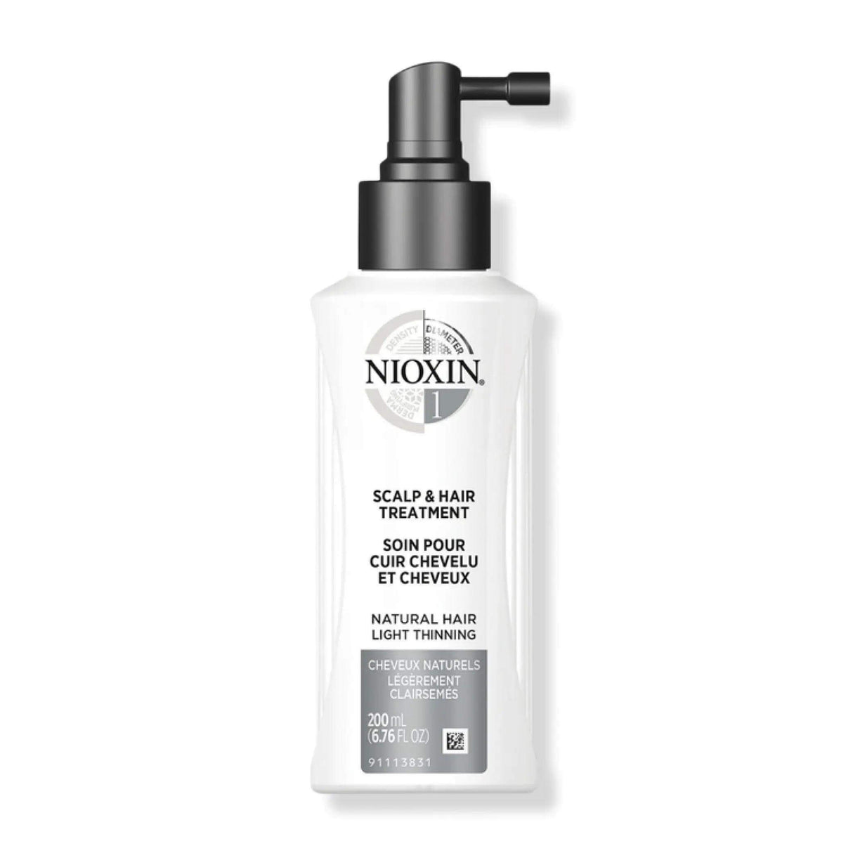 Nioxin System 1 Scalp & Hair Treatment for fine hair thinning, 200 ml bottle, volumizing leave-in treatment with Transactive Delivery System.