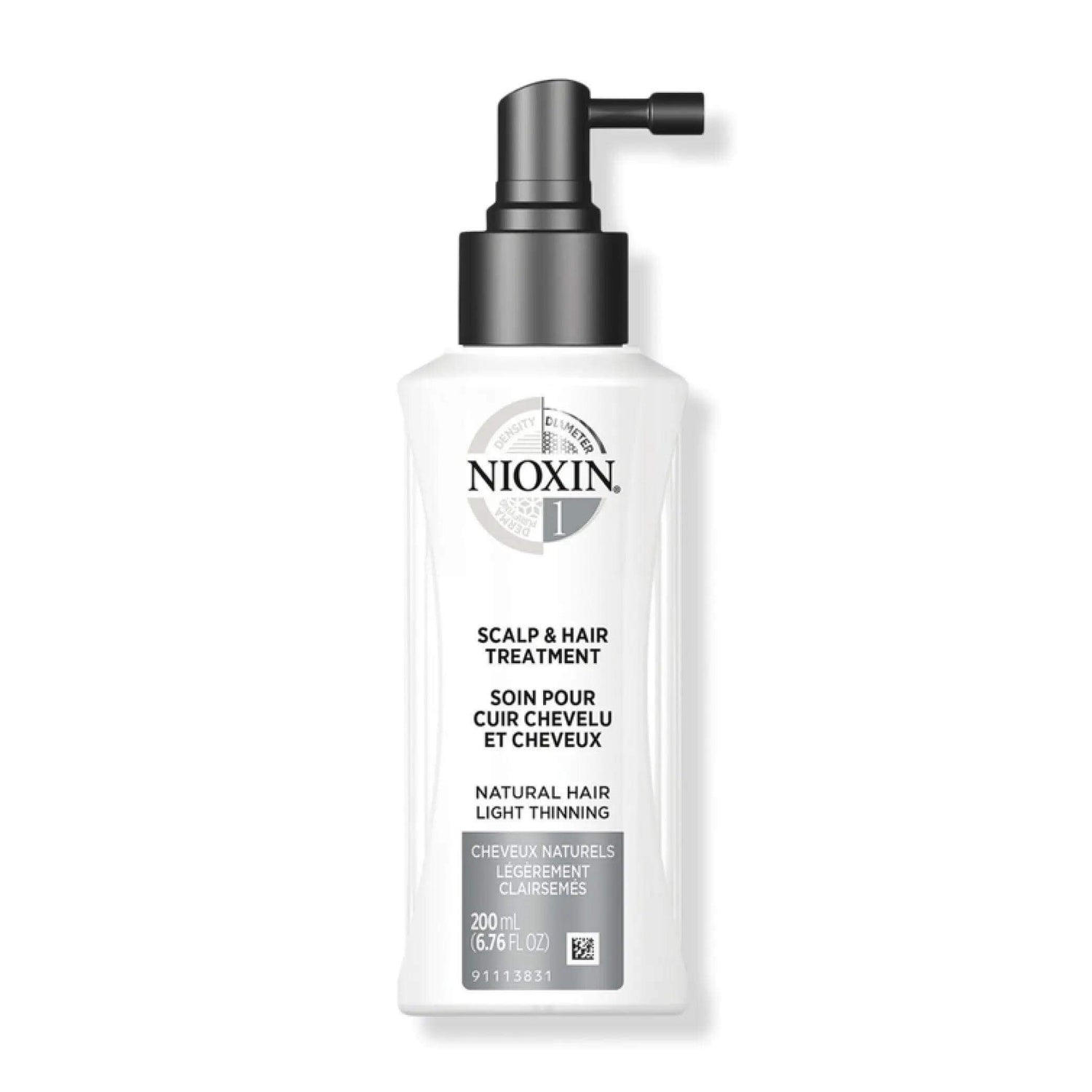 Nioxin System 1 Scalp & Hair Treatment for fine hair thinning, 200 ml bottle, volumizing leave-in treatment with Transactive Delivery System.