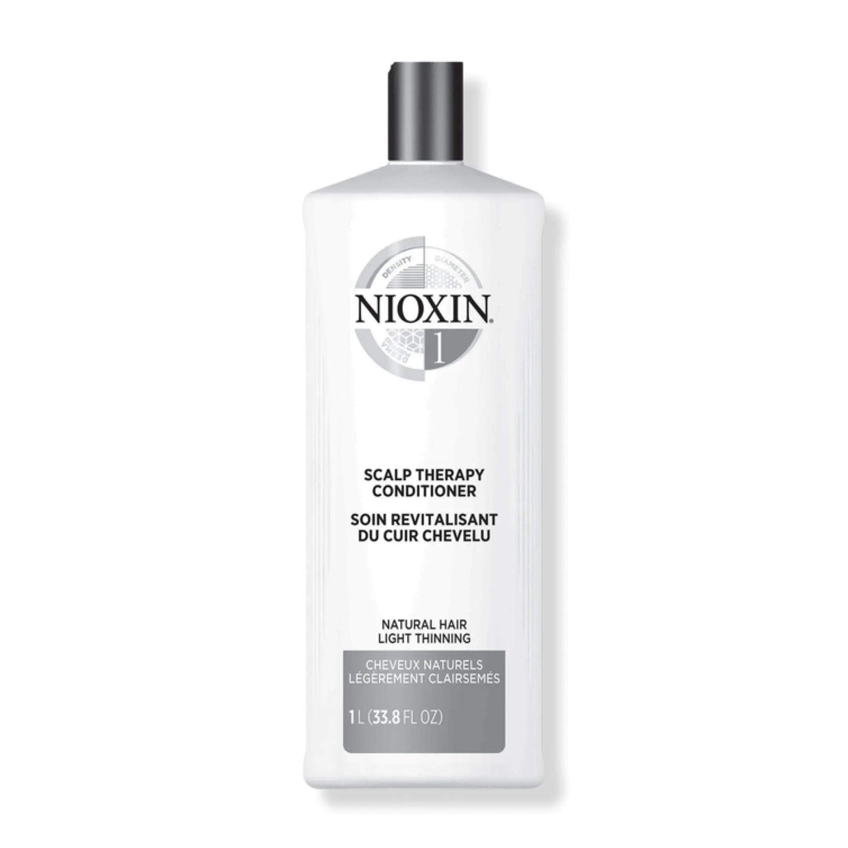 Nioxin System 1 Scalp Therapy Conditioner for fine natural hair, 1L bottle, hydrates scalp, reduces thinning, enhances hair fullness.