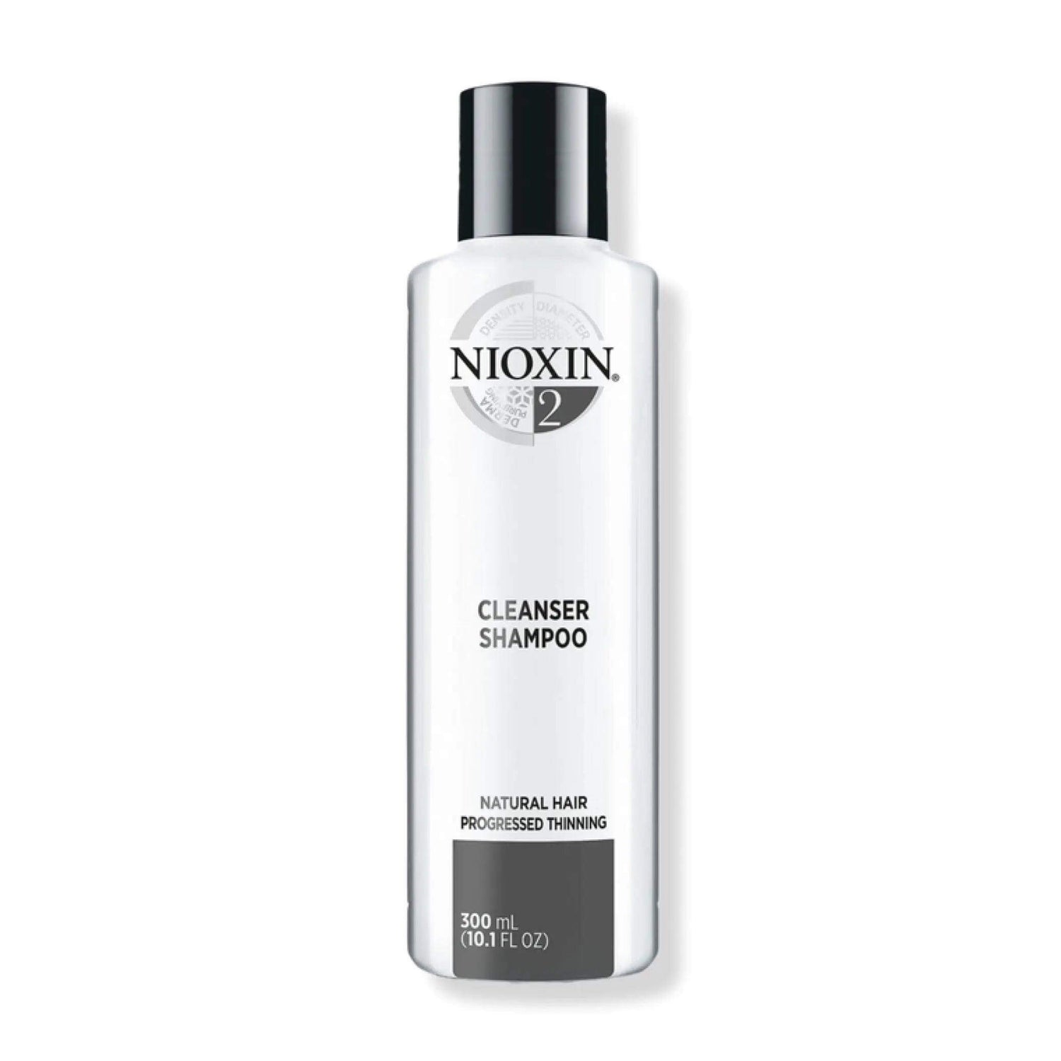 Nioxin Cleanser Shampoo System 2 for non-chemically treated, thinning hair, detoxifying and removing buildup, minerals, and pollutants.