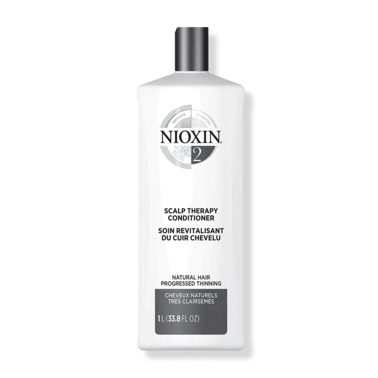 Nioxin System 2 Scalp Therapy Conditioner for Fine Natural Hair, 1L bottle for progressed thinning and scalp hydration.