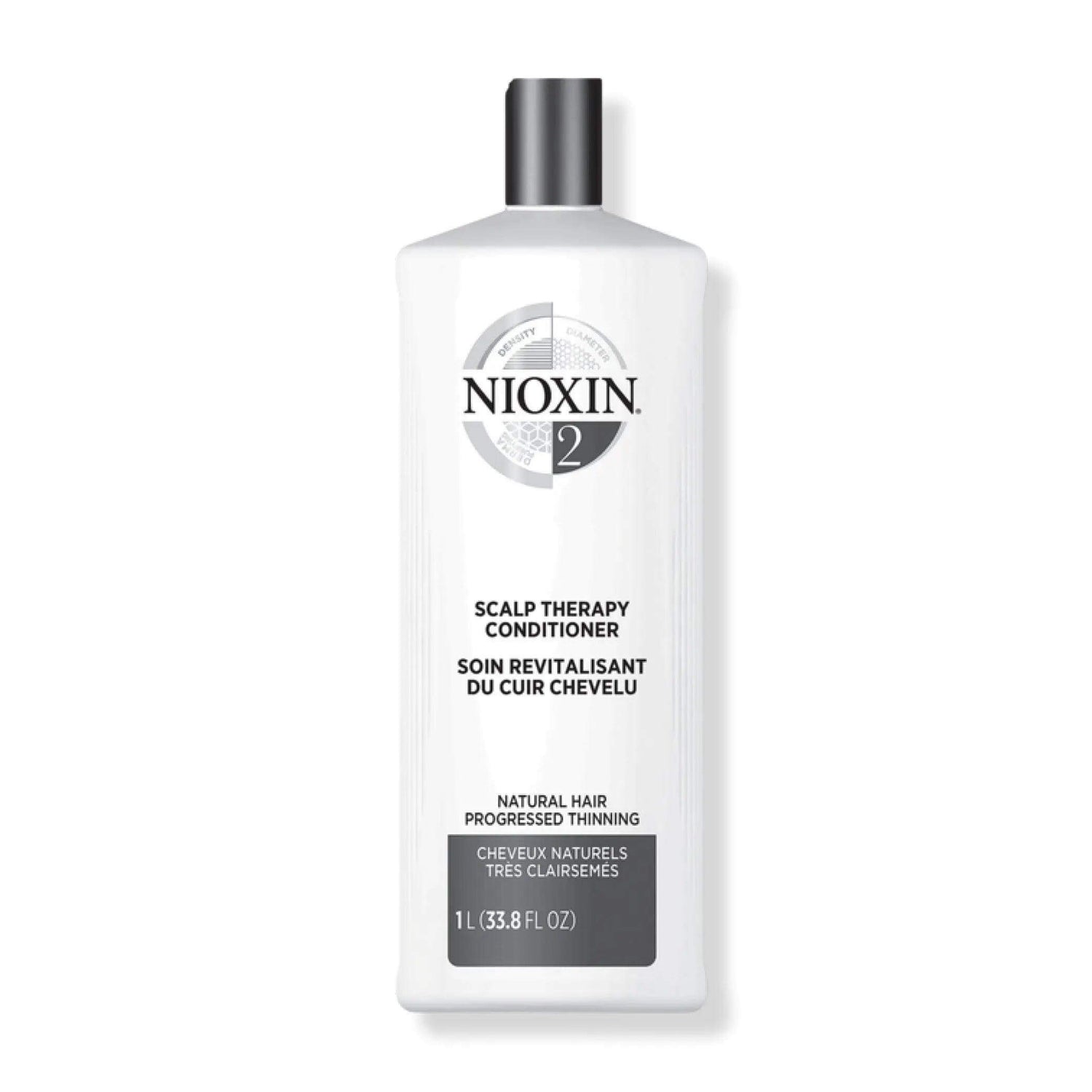 Nioxin System 2 Scalp Therapy Conditioner for Fine Natural Hair, 1L bottle for progressed thinning and scalp hydration.