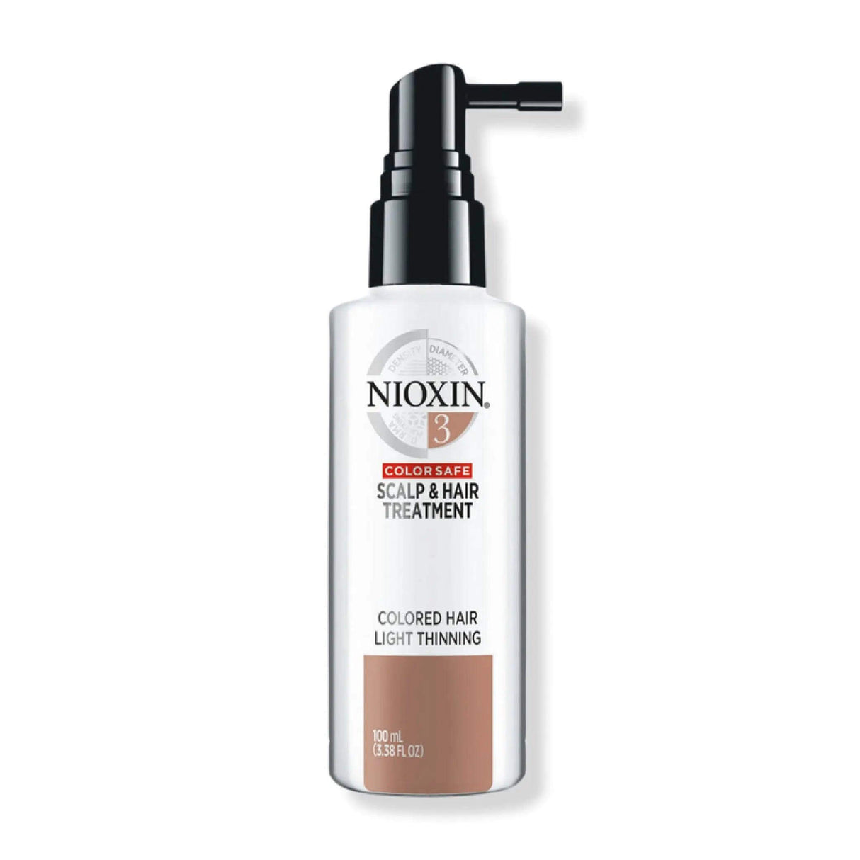 Nioxin System 3 Scalp & Hair Treatment for color-treated, thinning hair in a white spray bottle, 100ml
