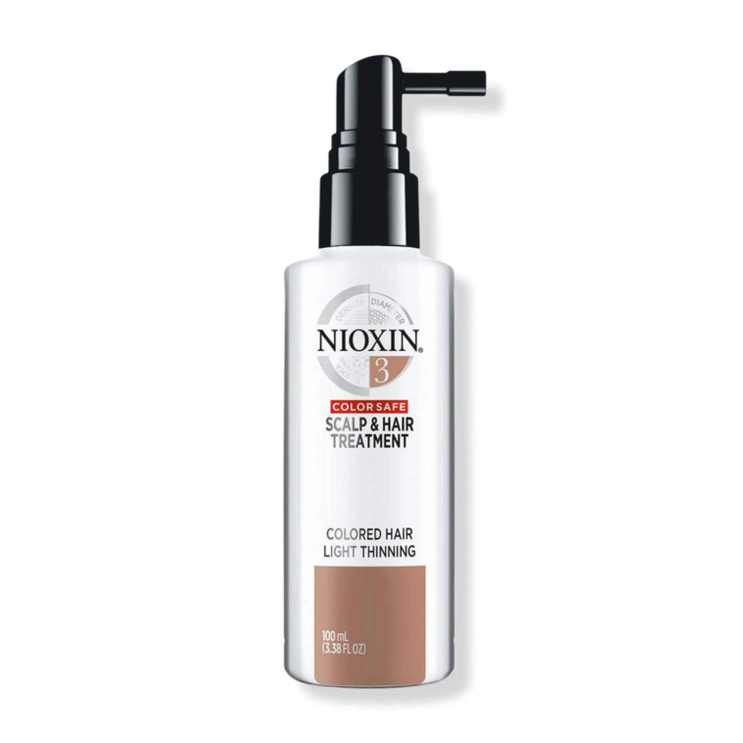 Nioxin System 3 Scalp & Hair Treatment for color-treated, thinning hair in a white spray bottle, 100ml