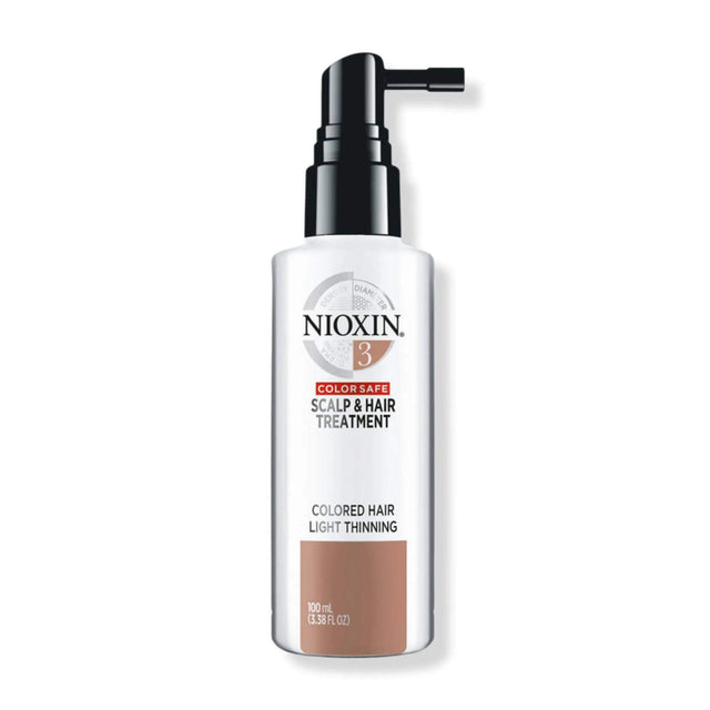 Nioxin System 3 Scalp & Hair Treatment for color-treated, thinning hair in a white spray bottle, 100ml