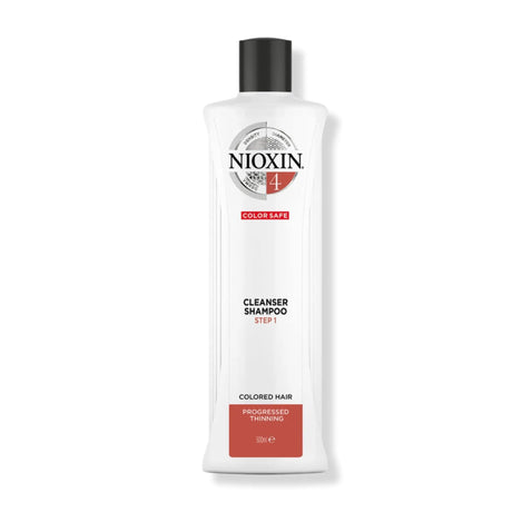Nioxin System 4 Cleanser Shampoo for color-treated hair with progressed thinning, detoxifying and removing buildup, 300ml bottle.