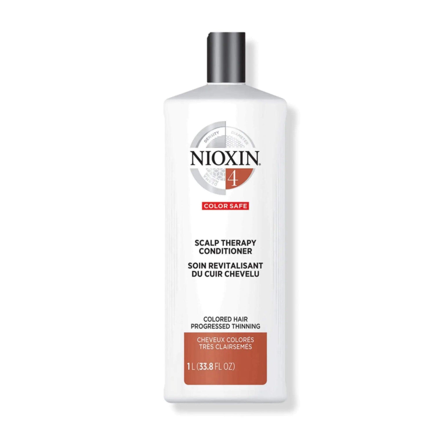 Nioxin System 4 Scalp Therapy Conditioner for color treated hair with progressed thinning, 33.8 oz bottle.