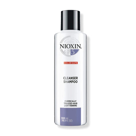 Bottle of Nioxin System 5 Cleanser Shampoo for chemically treated and bleached hair with light thinning
