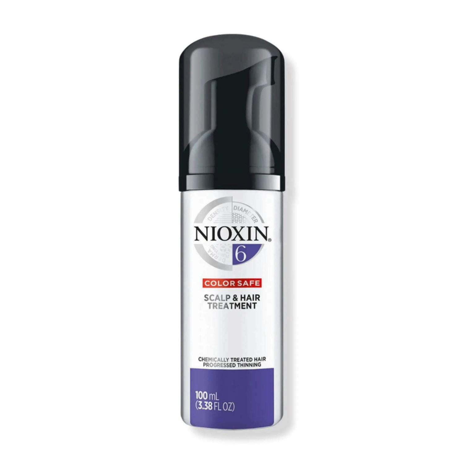Nioxin System 6 Scalp & Hair Treatment for Chemically Treated, Thinning Hair in a 100ml bottle. Color safe leave-in product.