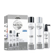 Nioxin Hair Care Kit System 1 for fine hair, includes shampoo, conditioner, and scalp treatment for thickness and protection.