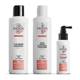 Nioxin System Kit 3 for color-treated hair, featuring shampoo, conditioner, and treatment for light thinning and hair thickening.