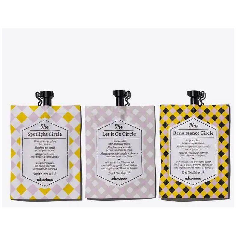 The Circle Chronicles Set: Spotlight Circle, Let It Go Circle, Renaissance Circle hair treatments for repair, shine, and stress relief.
