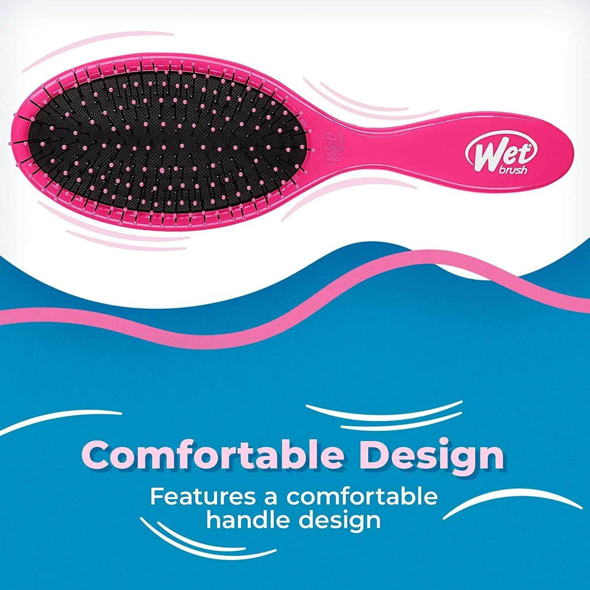 The Original Detangler Wet Brush with comfortable handle, pink design, and Intelliflex bristles for pain-free detangling.