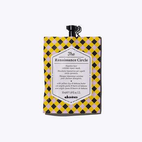 The Renaissance Circle repairing mask for damaged hair, enhances shine and softness, ideal for hot tool users. 1.01 fl oz.