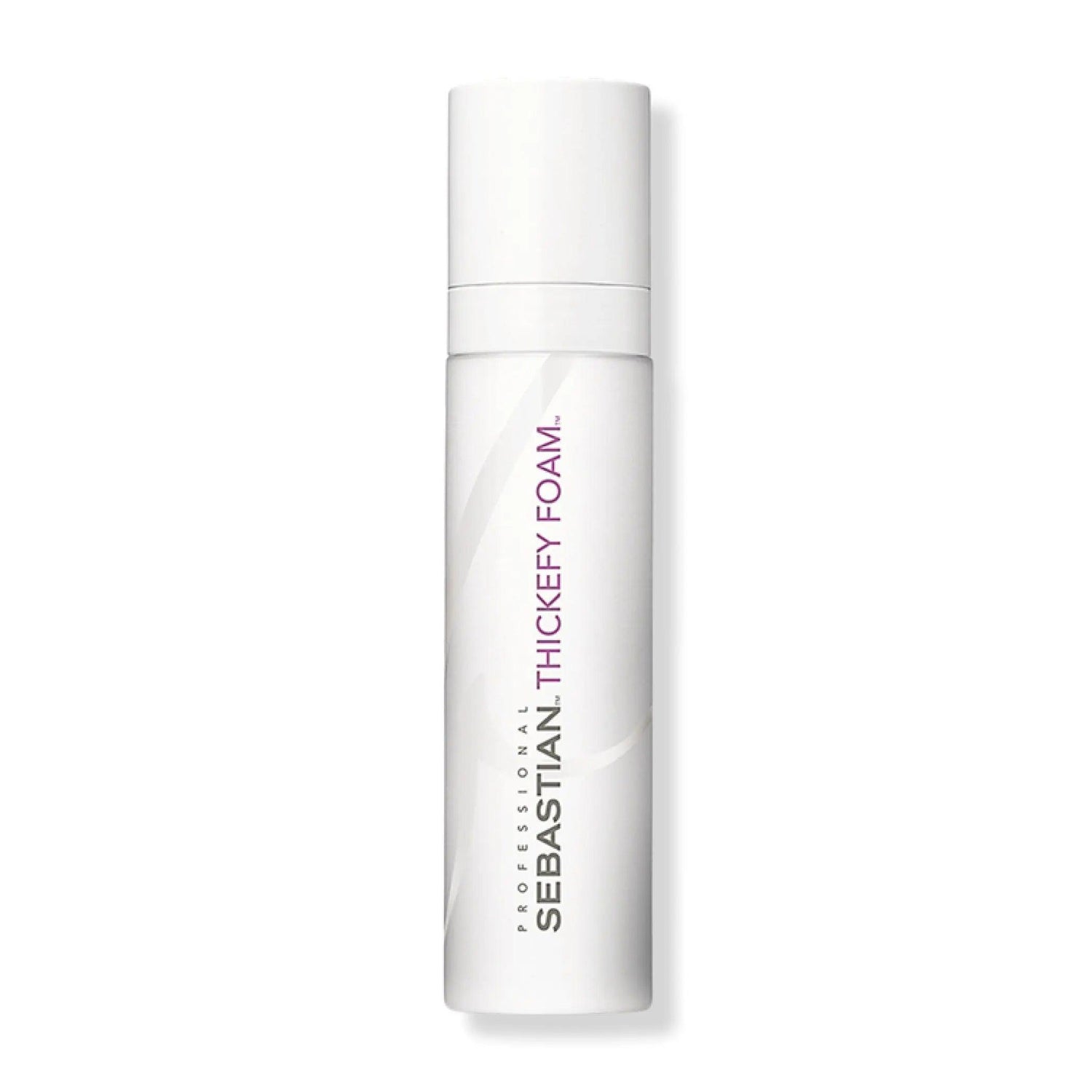 Sebastian Thickefy Foam bottle, volumizing mousse for fine hair, providing thickness, heat protection, and lightweight hold.