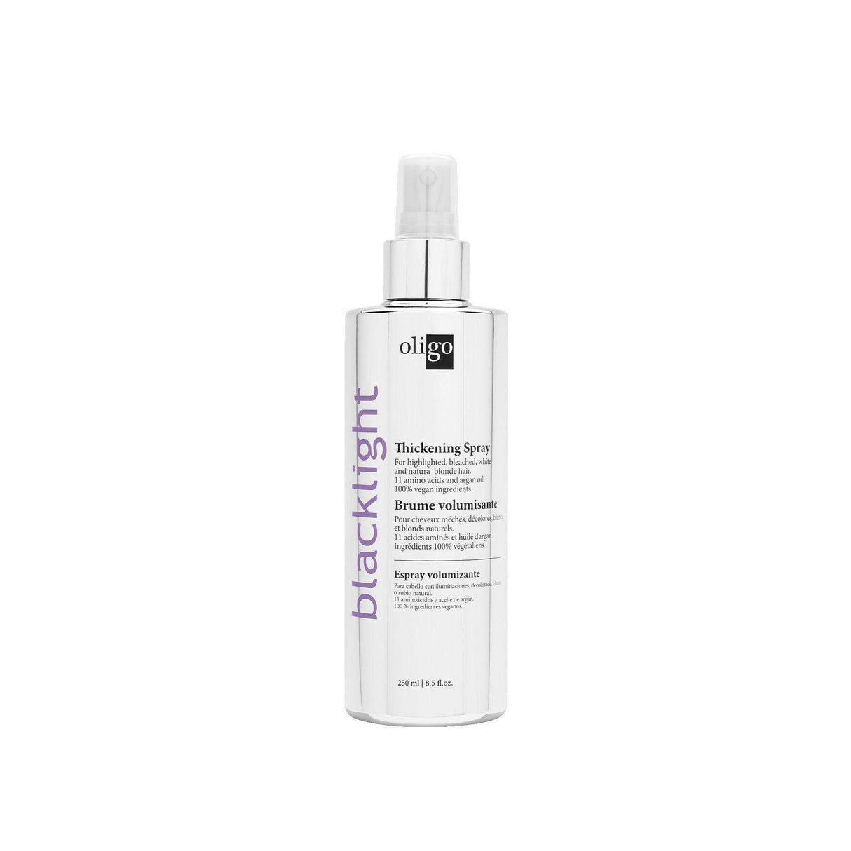 Blacklight Thickening Spray bottle for fullness, volume, and sleek finish with anti-static and heat protection benefits.