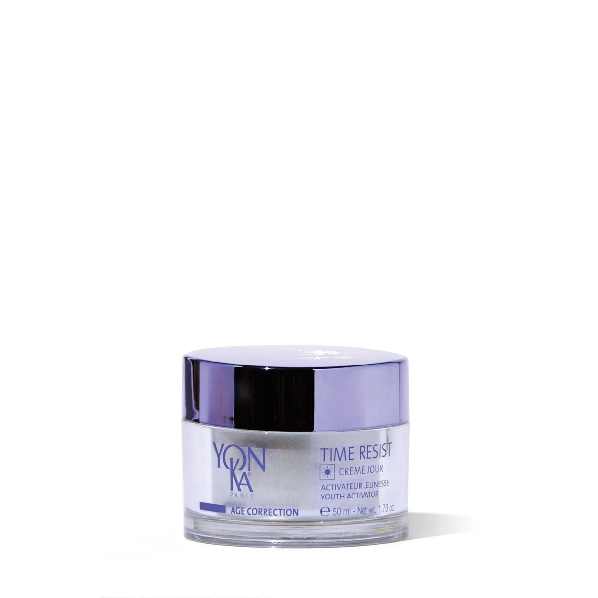 YonKa Time Resist Creme Jour jar for anti-aging skincare, suitable for mature skin to reduce wrinkles and improve skin radiance.