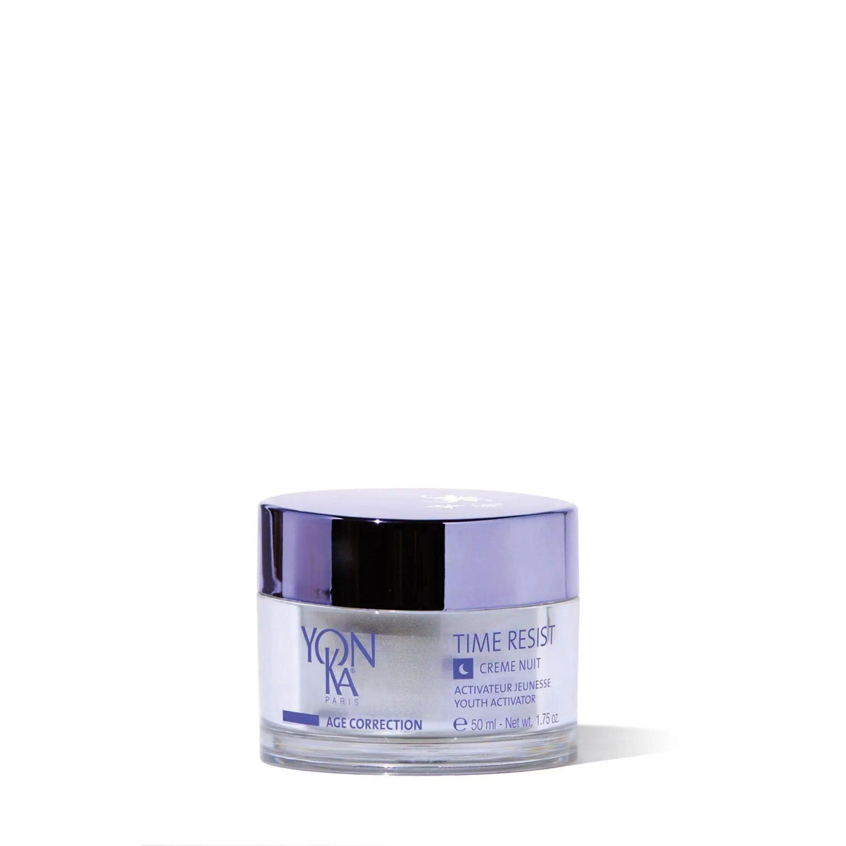 Yonka Time Resist Creme Nuit jar, an anti-aging night cream for nourishing and supporting skin overnight, suitable for all skin types.