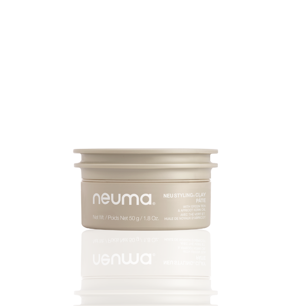 Neu Styling Clay in 50g jar for flexible strong hold and textured finish with lavender, mandarin, and vanilla aroma.
