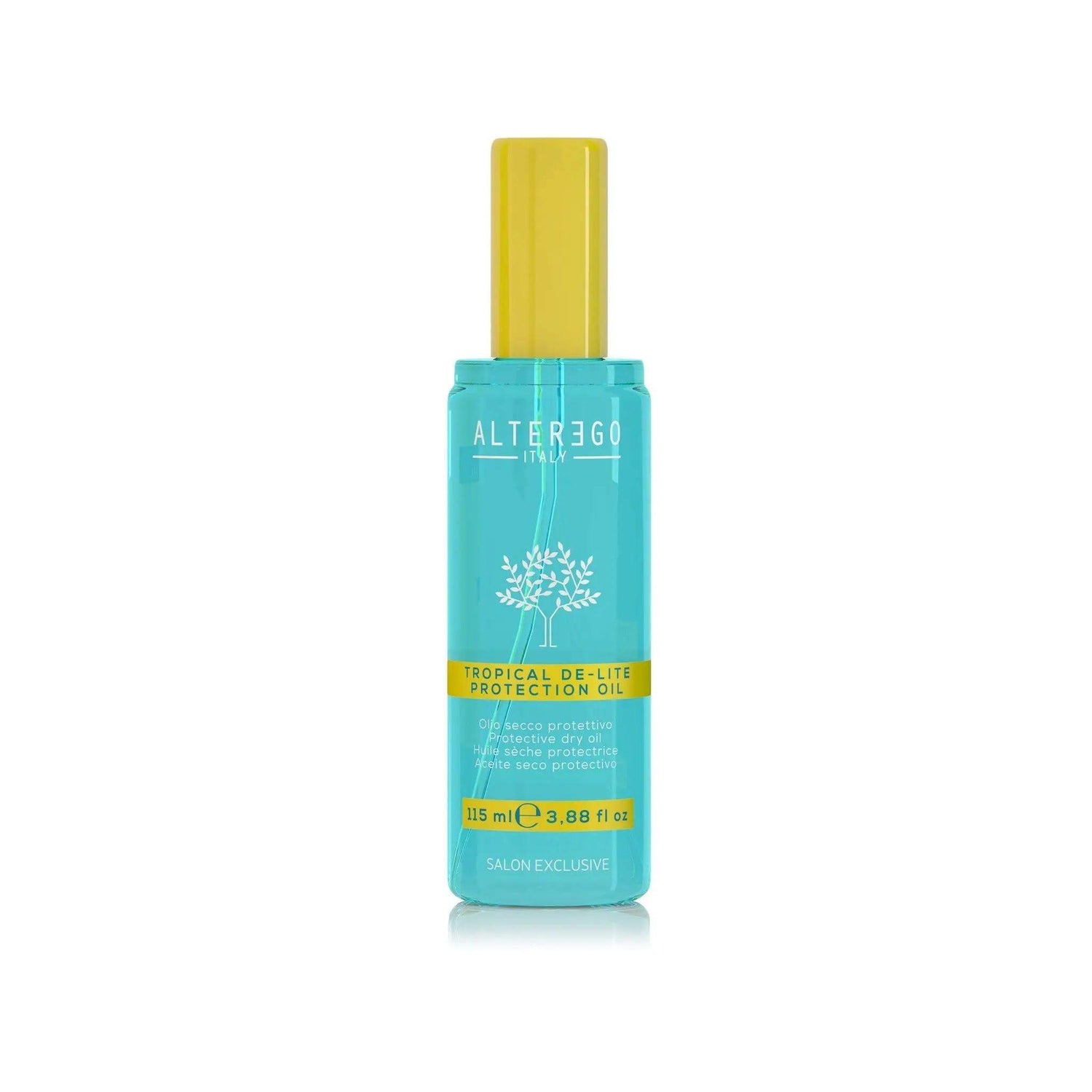 Tropical De-lite Oil bottle for hair protection, adding shine, softness, and detangling benefits. Ideal for sun exposure.