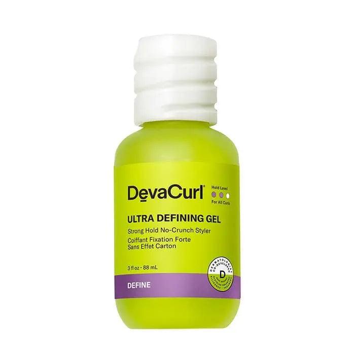 DevaCurl Ultra Defining Gel Strong Hold No-Crunch Styler bottle for curly hair definition and frizz control.