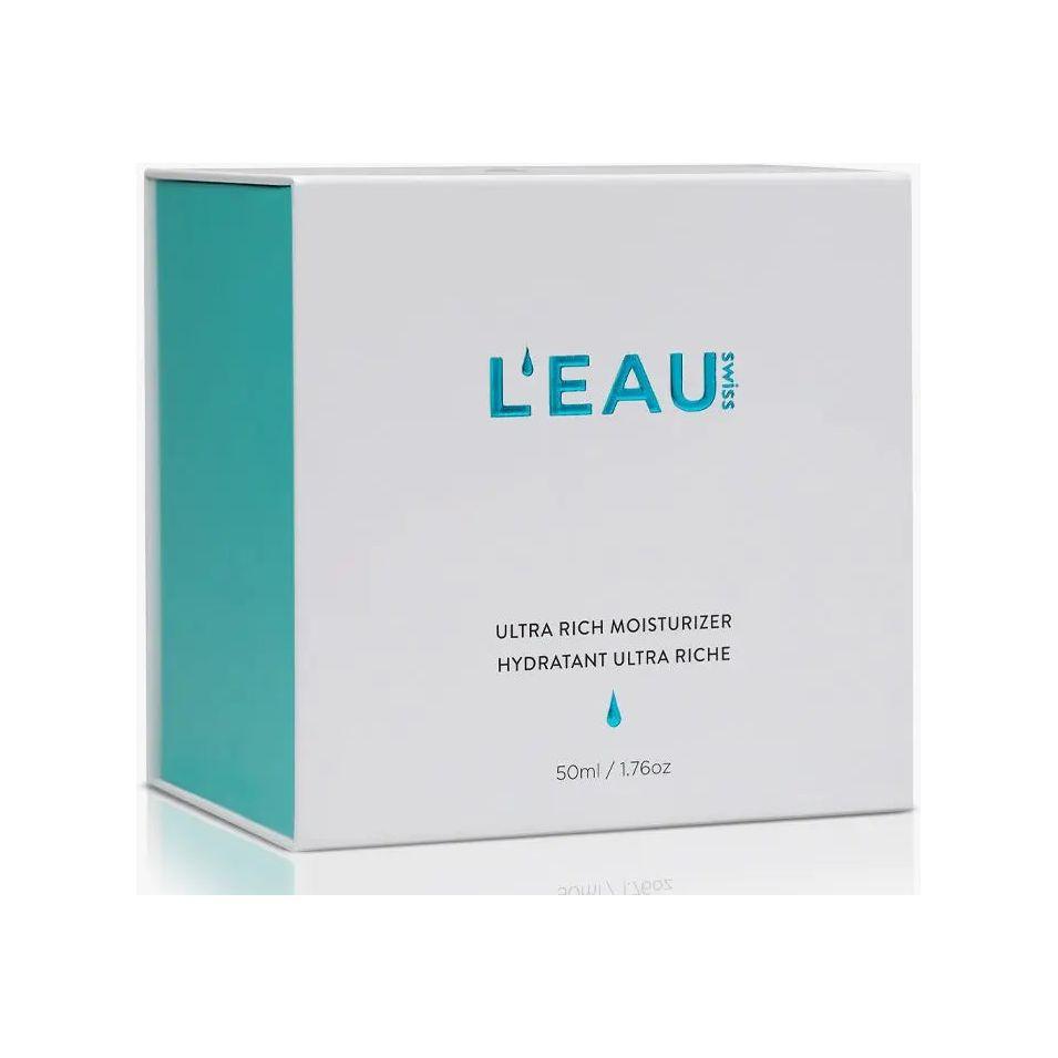 L'EAU Spa Ultra-Rich Moisturizer box packaging, 50ml, deep hydration skincare with retinyl palmitate for supple and flexible skin