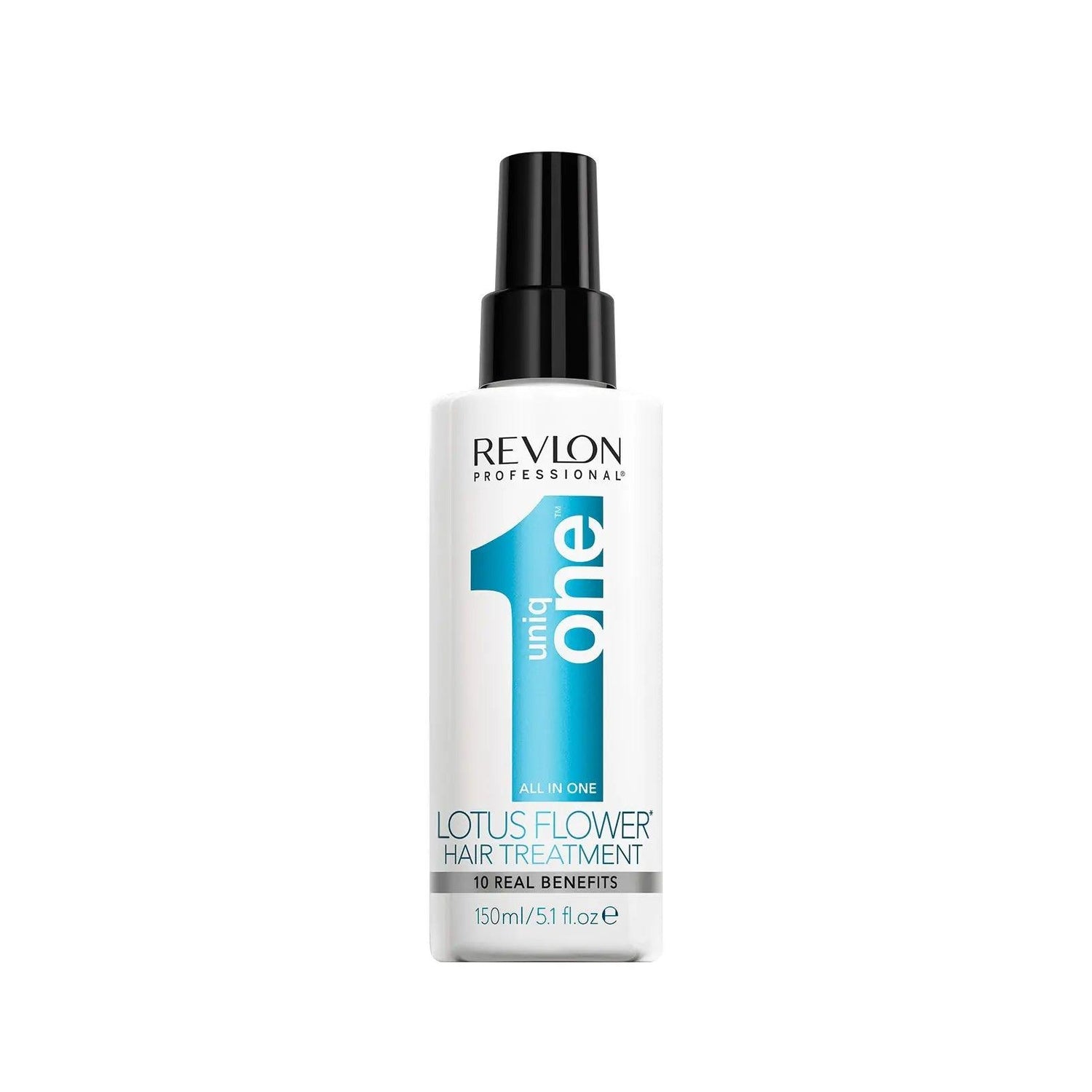 Uniq One Lotus Flower Scent Hair Treatment by Revlon, 150ml bottle for all-in-one hair care with 10 benefits.