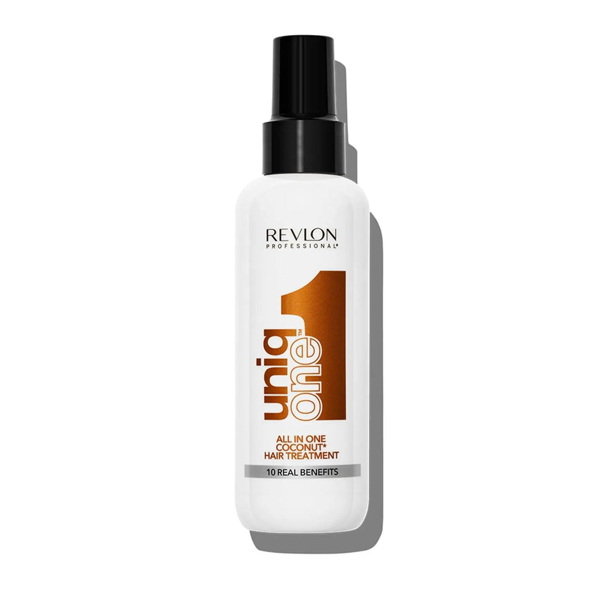 Uniqone Hair Treatment Coconut Fragrance bottle showcasing 10 essential benefits for all-in-one hair care.