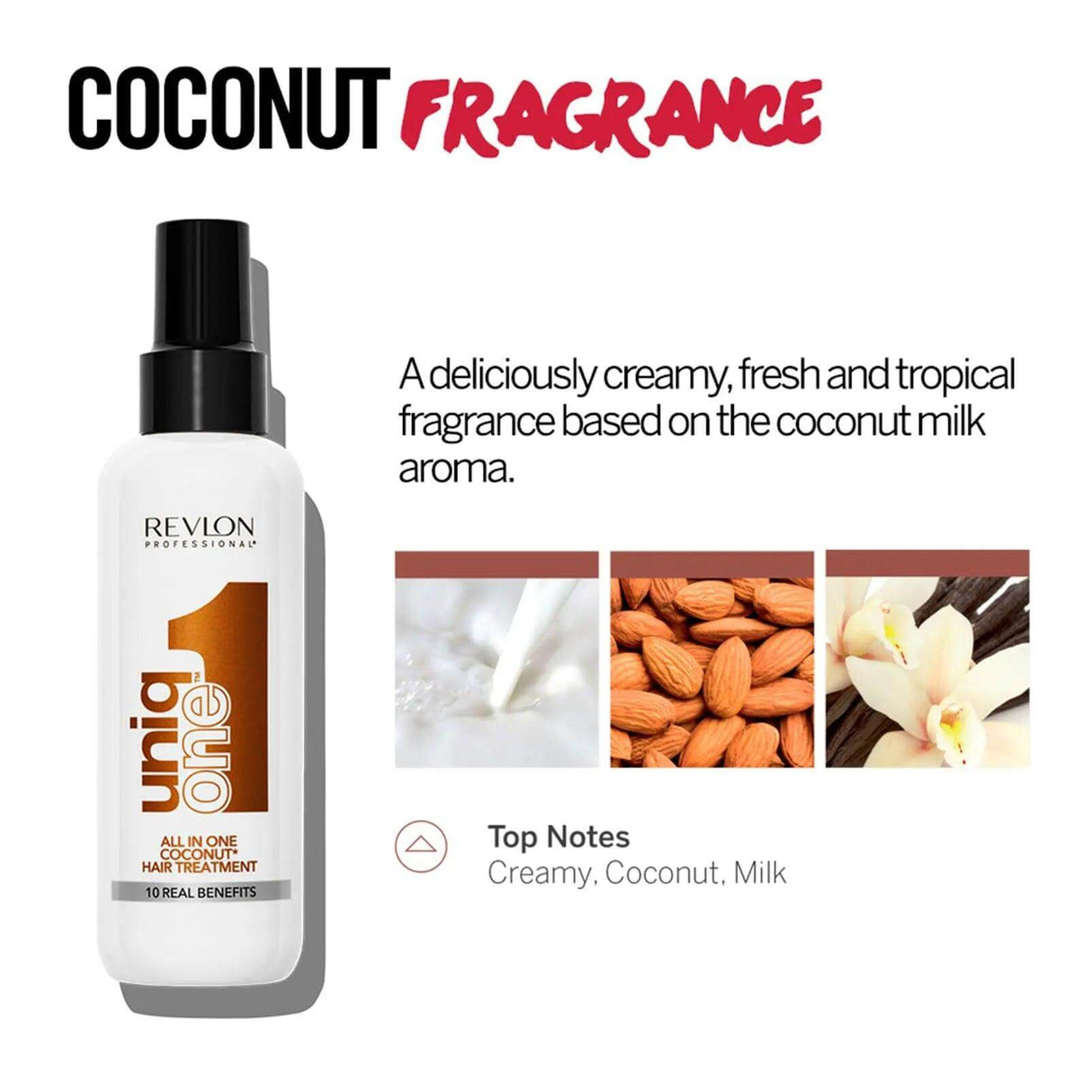 Uniqone Hair Treatment Coconut Fragrance with creamy, fresh aroma and top notes of coconut milk.