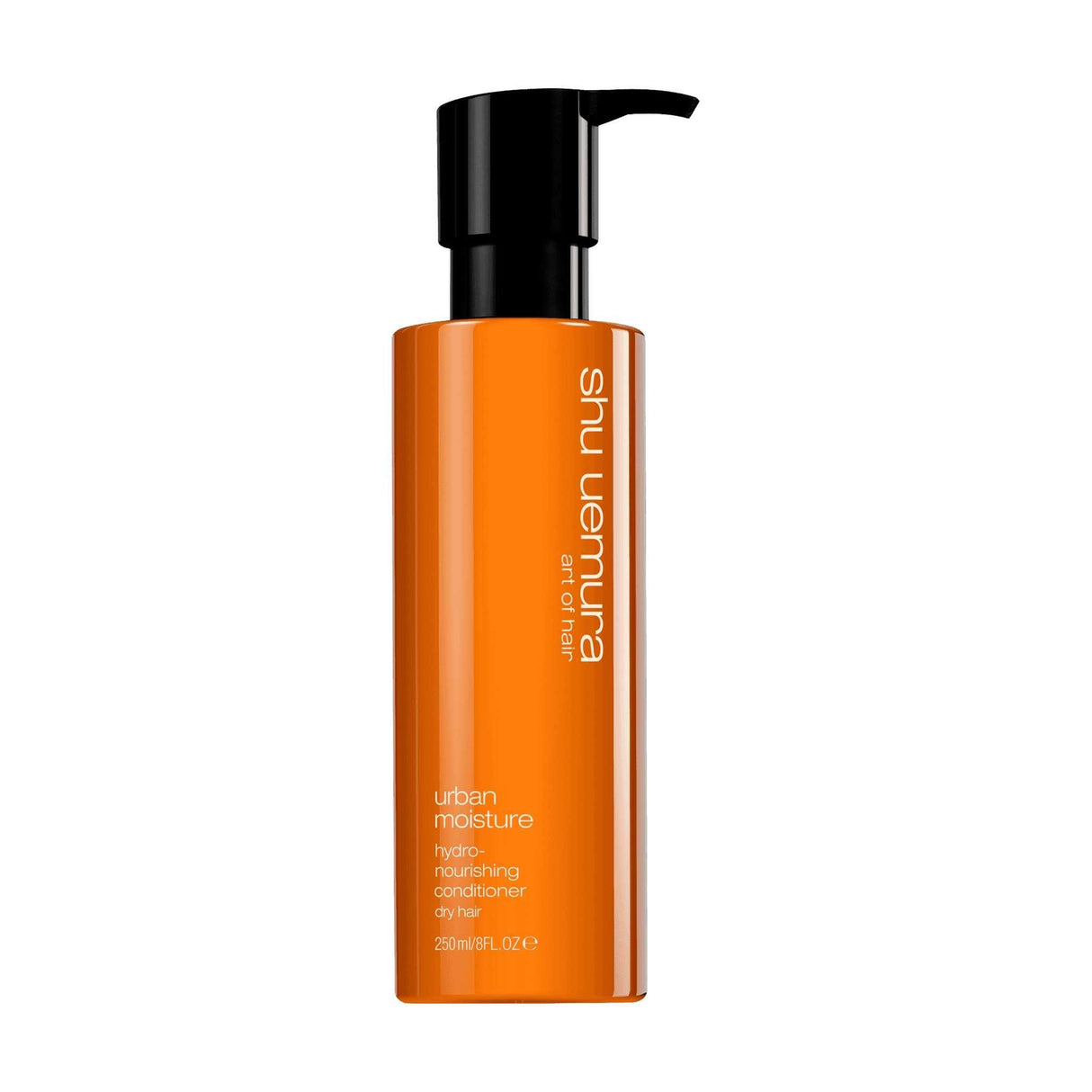 Shu Uemura Urban Moisture Conditioner for dry, damaged hair, hydrating and nourishing formula in orange bottle.