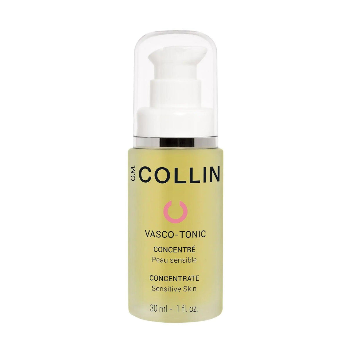 Vasco-Tonic Concentrate serum bottle for sensitive skin, featuring Ginkgo Biloba to reduce redness and dark circles, 30 ml packaging.