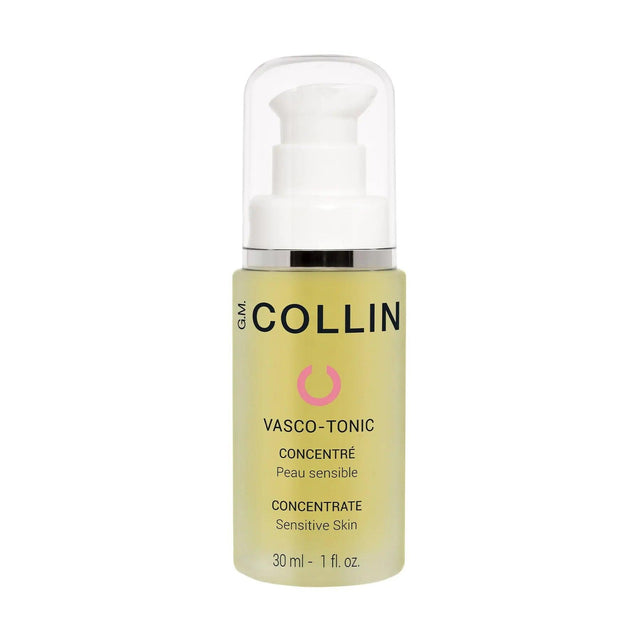 Vasco-Tonic Concentrate serum bottle for sensitive skin, featuring Ginkgo Biloba to reduce redness and dark circles, 30 ml packaging.